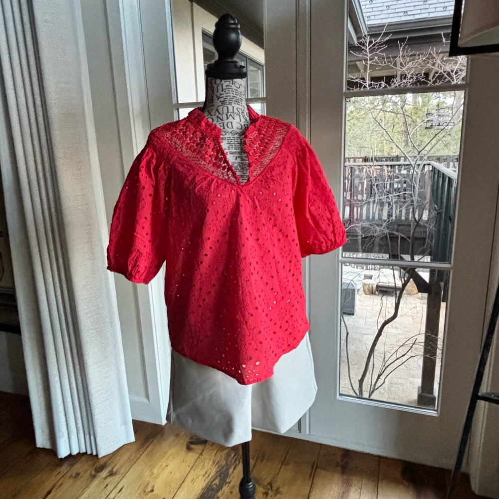 Elegant Red Eyelet Women's Top by Adiva NWT Size S
